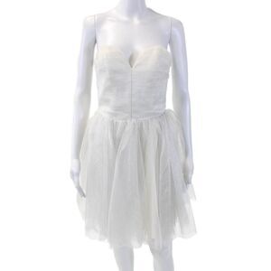 Naven Women's Sweetheart Neckline Sparkle Flare Mini Dress White Size M